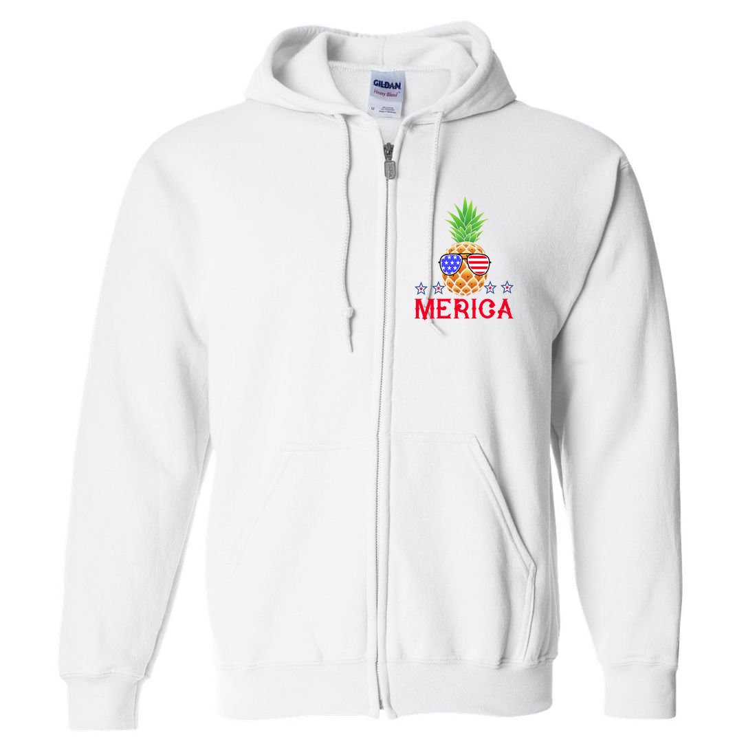 Merica Pineapple Shade Stars And Stripes Funny 4th Of July USA Full Zip Hoodie