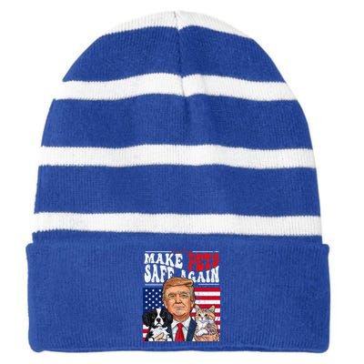 Make Pets Safe Again Trump 2024 Save Our Pets Striped Beanie with Solid Band