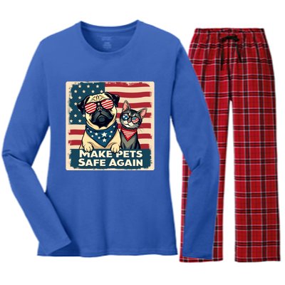 Make Pets Safe Again Democratic Republican Funny Gift Women's Long Sleeve Flannel Pajama Set 