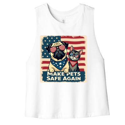 Make Pets Safe Again Democratic Republican Funny Gift Women's Racerback Cropped Tank