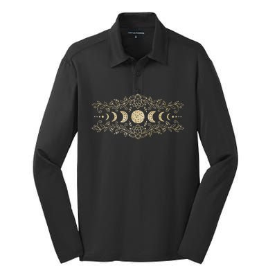 Moon Phases Sky Space Space Science Astronomy Silk Touch Performance Long Sleeve Polo