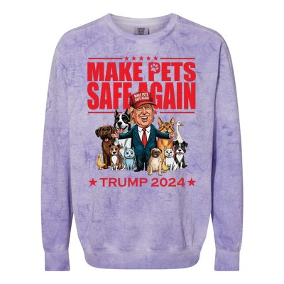 Make Pets Safe Again Trump 2024 Funny Cartoon Colorblast Crewneck Sweatshirt