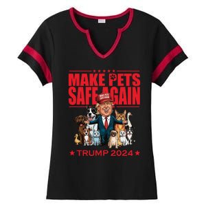 Make Pets Safe Again Trump 2024 Funny Cartoon Ladies Halftime Notch Neck Tee