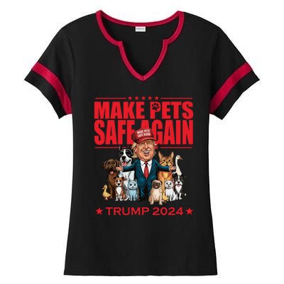 Make Pets Safe Again Trump 2024 Funny Cartoon Ladies Halftime Notch Neck Tee