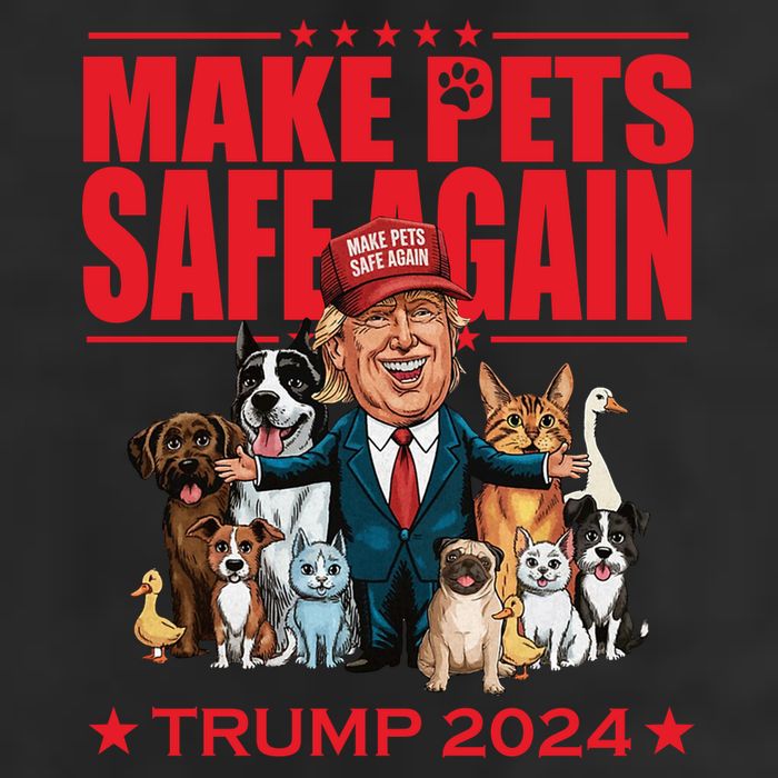 Make Pets Safe Again Trump 2024 Funny Cartoon 7 Panel Mesh Trucker Snapback Hat