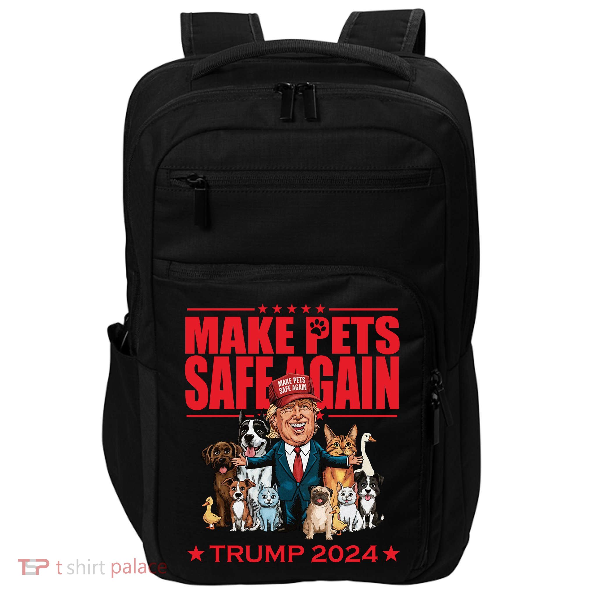 Make Pets Safe Again Trump 2024 Funny Cartoon Impact Tech Backpack