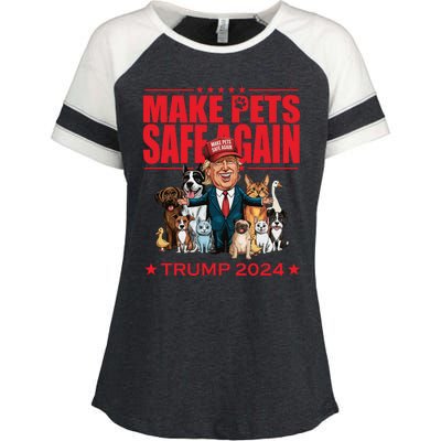 Make Pets Safe Again Trump 2024 Funny Cartoon Enza Ladies Jersey Colorblock Tee