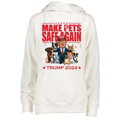 Make Pets Safe Again Trump 2024 Funny Cartoon Womens Funnel Neck Pullover Hood