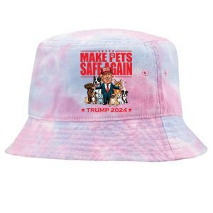 Make Pets Safe Again Trump 2024 Funny Cartoon Tie-Dyed Bucket Hat