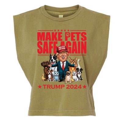 Make Pets Safe Again Trump 2024 Funny Cartoon Garment-Dyed Women's Muscle Tee