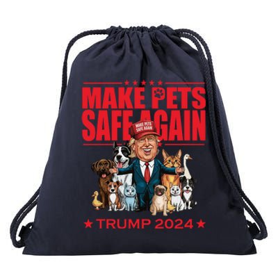 Make Pets Safe Again Trump 2024 Funny Cartoon Drawstring Bag