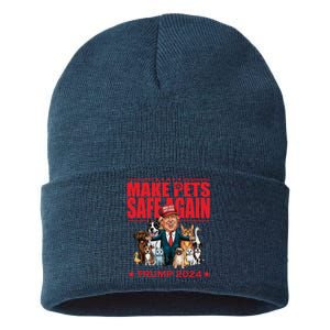 Make Pets Safe Again Trump 2024 Funny Cartoon Sustainable Knit Beanie