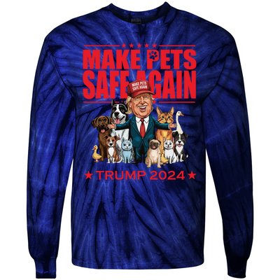 Make Pets Safe Again Trump 2024 Funny Cartoon Tie-Dye Long Sleeve Shirt