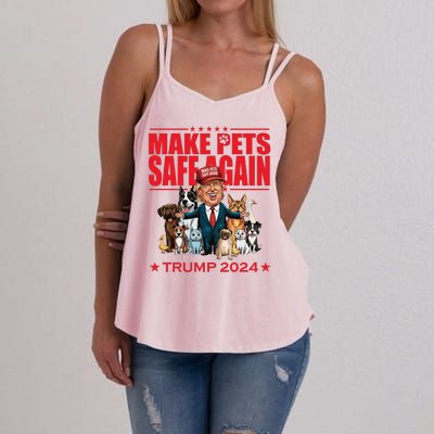 Make Pets Safe Again Trump 2024 Funny Cartoon Women's Strappy Tank