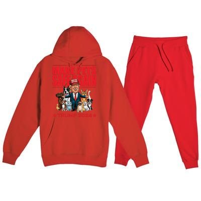 Make Pets Safe Again Trump 2024 Funny Cartoon Premium Hooded Sweatsuit Set