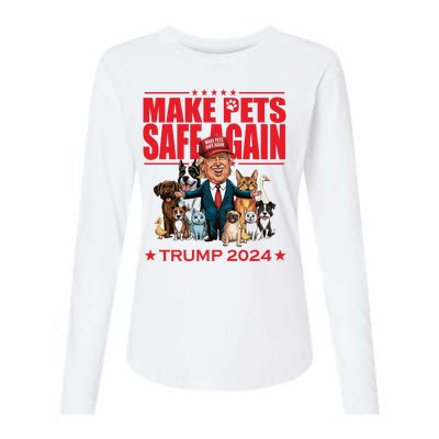 Make Pets Safe Again Trump 2024 Funny Cartoon Womens Cotton Relaxed Long Sleeve T-Shirt