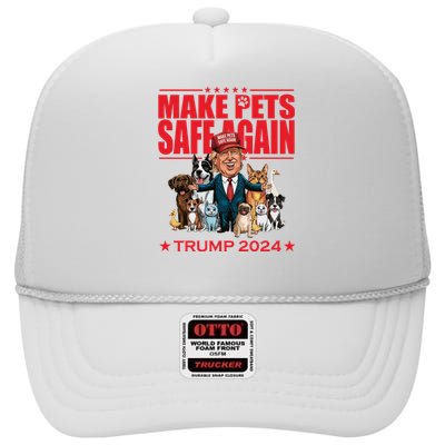 Make Pets Safe Again Trump 2024 Funny Cartoon High Crown Mesh Back Trucker Hat