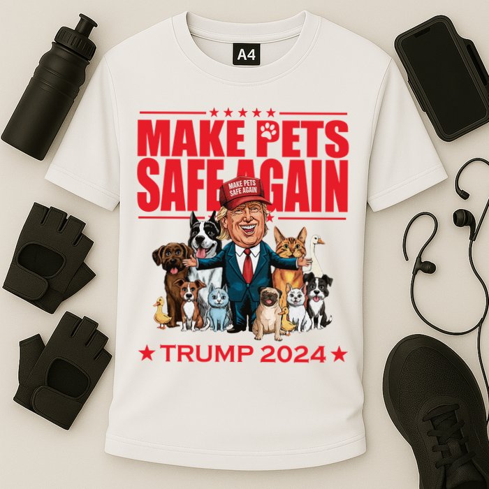 Make Pets Safe Again Trump 2024 Funny Cartoon Cooling Performance Crew T-Shirt