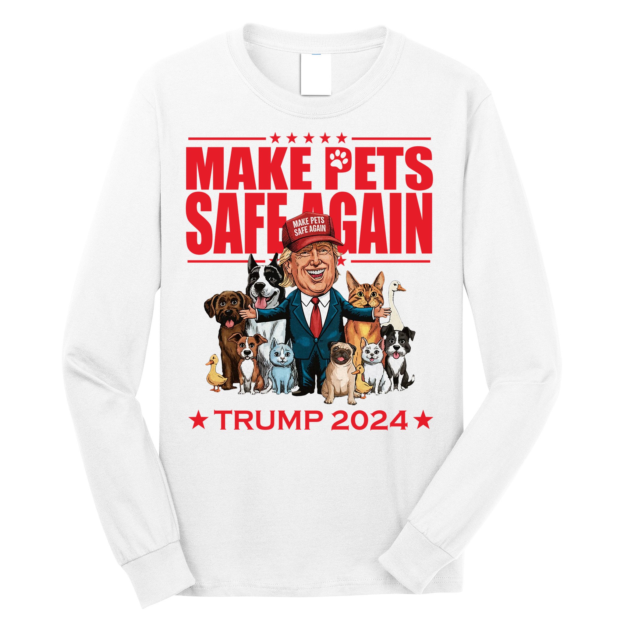 Make Pets Safe Again Trump 2024 Funny Cartoon Long Sleeve Shirt