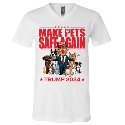 Make Pets Safe Again Trump 2024 Funny Cartoon V-Neck T-Shirt