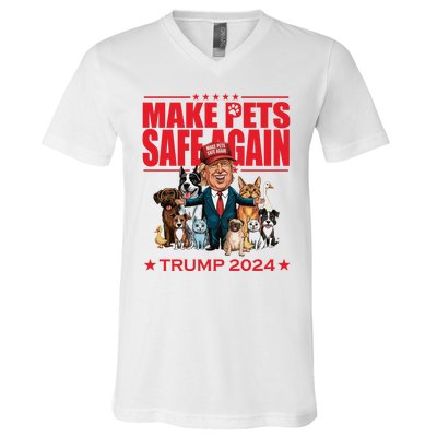 Make Pets Safe Again Trump 2024 Funny Cartoon V-Neck T-Shirt