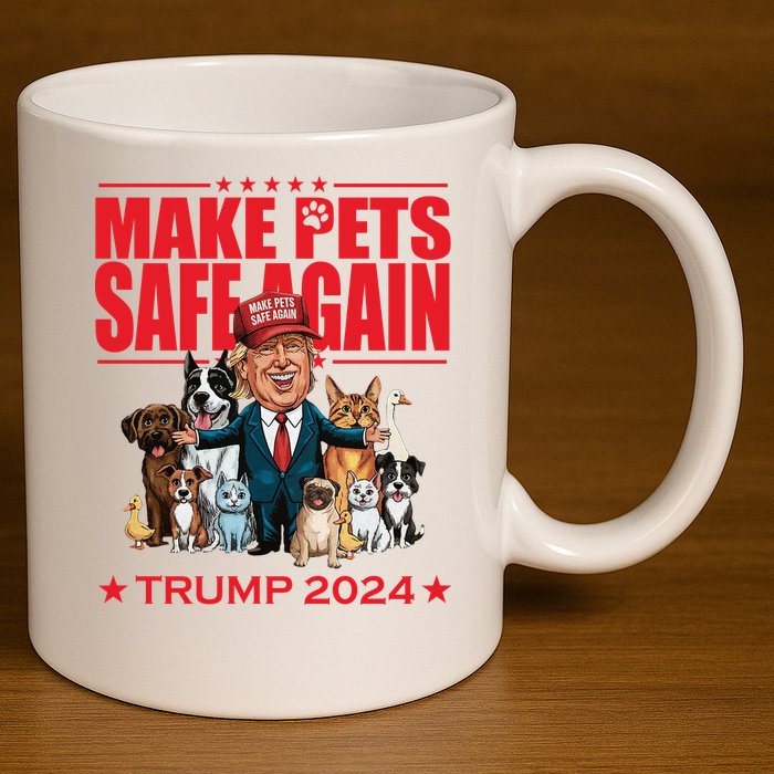 Make Pets Safe Again Trump 2024 Funny Cartoon 11oz C Handle Ceramic Mug