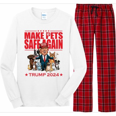 Make Pets Safe Again Trump 2024 Funny Cartoon Long Sleeve Pajama Set