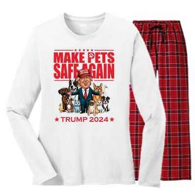 Make Pets Safe Again Trump 2024 Funny Cartoon Women's Long Sleeve Flannel Pajama Set 