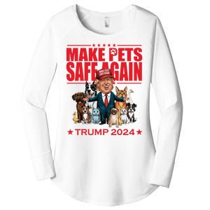 Make Pets Safe Again Trump 2024 Funny Cartoon Women's Perfect Tri Tunic Long Sleeve Shirt