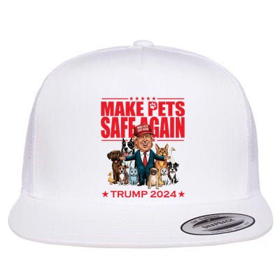 Make Pets Safe Again Trump 2024 Funny Cartoon Flat Bill Trucker Hat