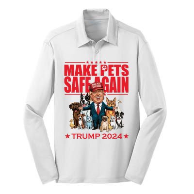 Make Pets Safe Again Trump 2024 Funny Cartoon Silk Touch Performance Long Sleeve Polo