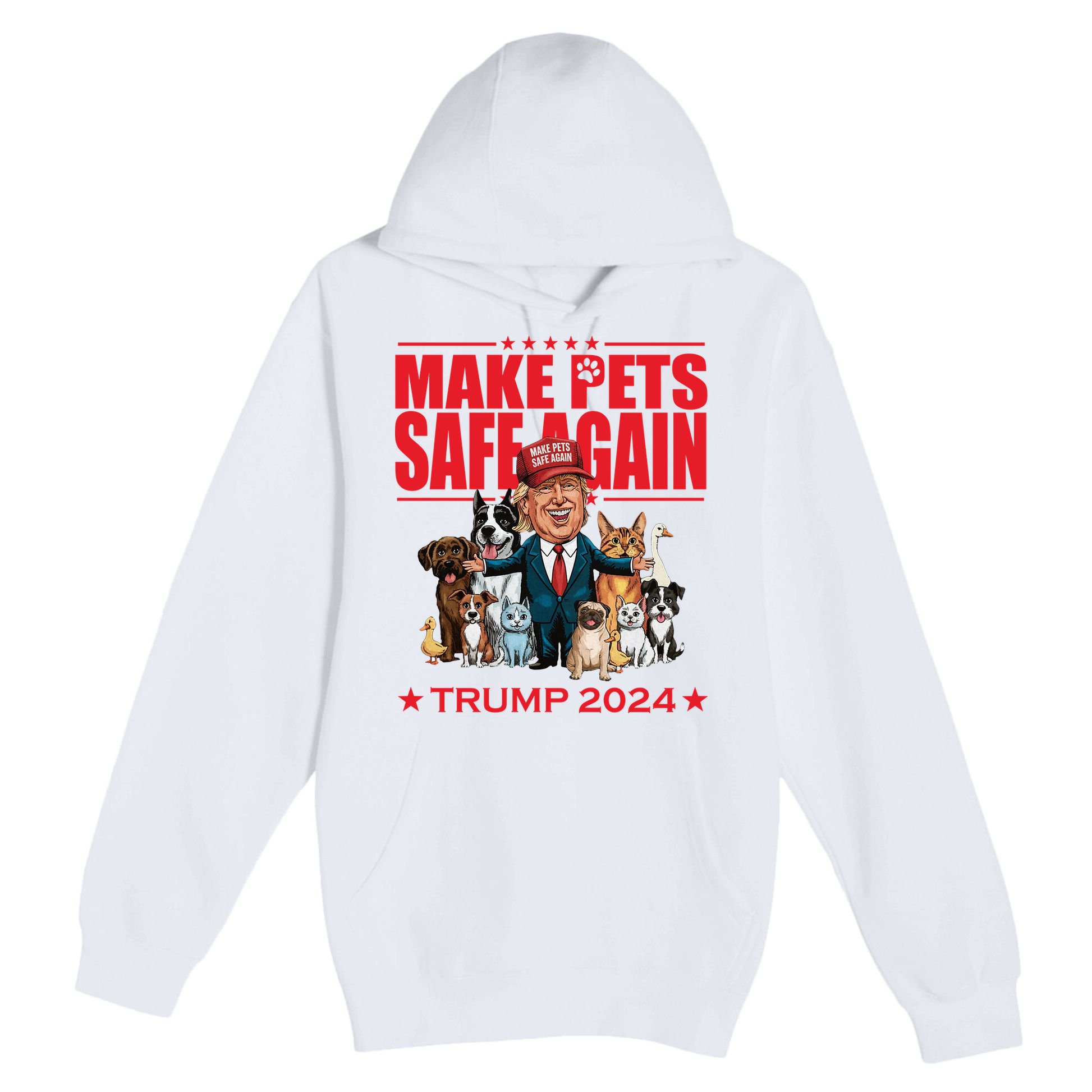 Make Pets Safe Again Trump 2024 Funny Cartoon Premium Pullover Hoodie