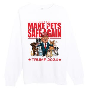 Make Pets Safe Again Trump 2024 Funny Cartoon Premium Crewneck Sweatshirt