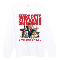 Make Pets Safe Again Trump 2024 Funny Cartoon Premium Crewneck Sweatshirt