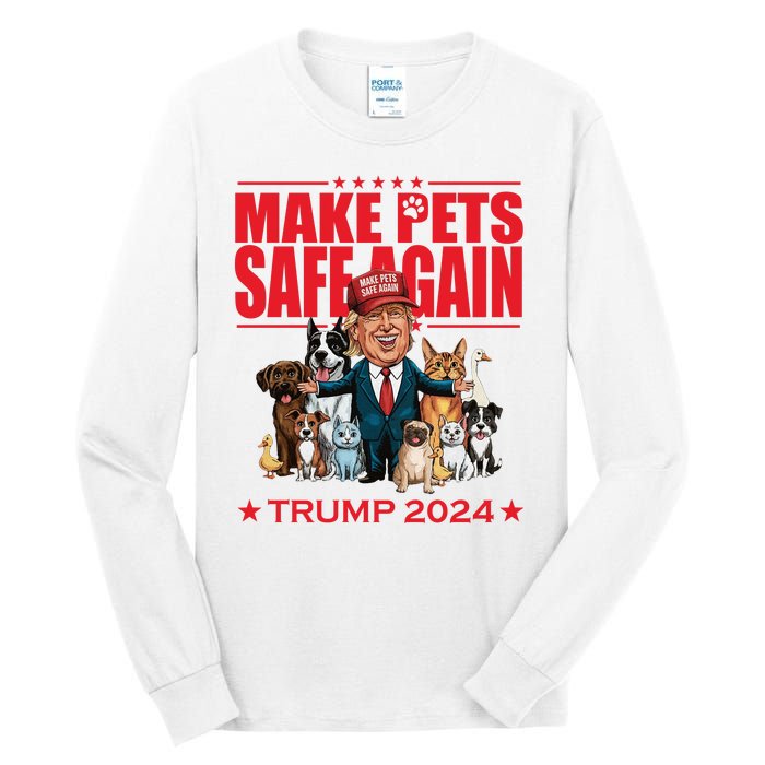 Make Pets Safe Again Trump 2024 Funny Cartoon Tall Long Sleeve T-Shirt