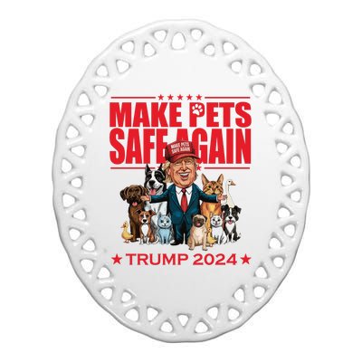 Make Pets Safe Again Trump 2024 Funny Cartoon Ceramic Oval Ornament