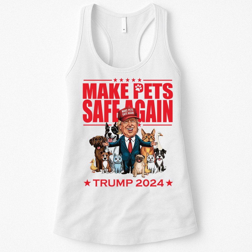 Make Pets Safe Again Trump 2024 Funny Cartoon Womens Tank Top