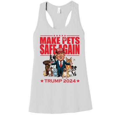 Make Pets Safe Again Trump 2024 Funny Cartoon Women's Racerback Tank