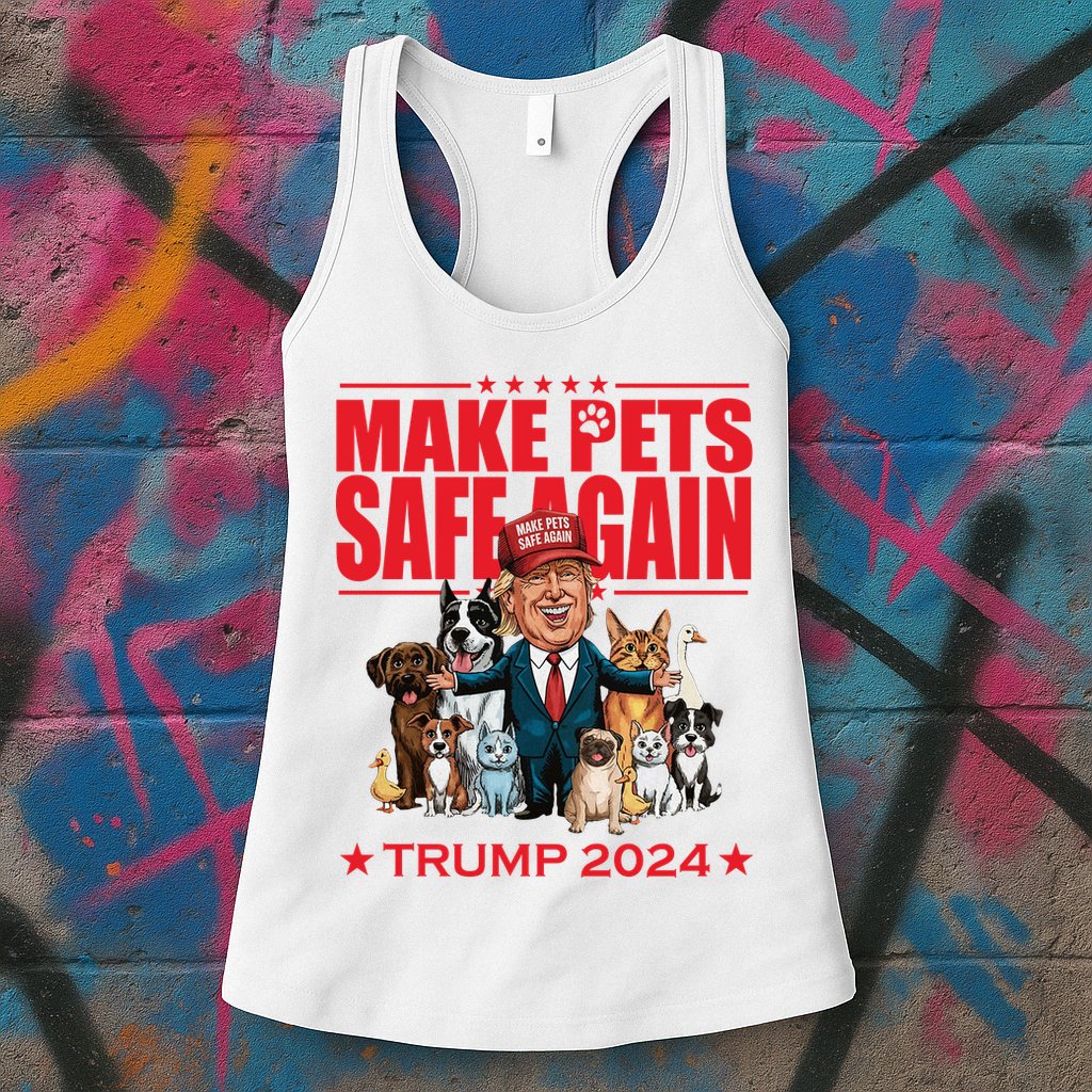 Make Pets Safe Again Trump 2024 Funny Cartoon Womens Tank Top