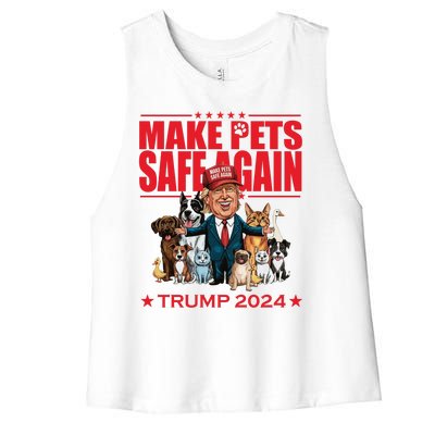 Make Pets Safe Again Trump 2024 Funny Cartoon Women's Racerback Cropped Tank