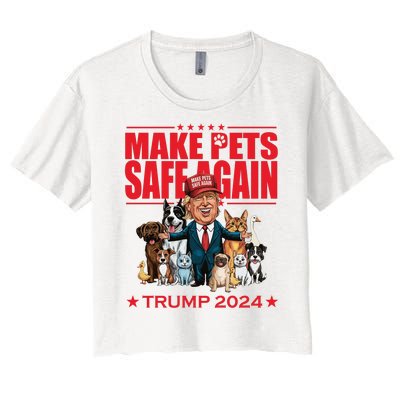 Make Pets Safe Again Trump 2024 Funny Cartoon Women's Crop Top Tee