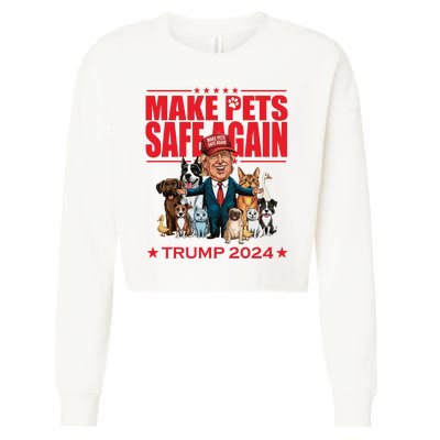 Make Pets Safe Again Trump 2024 Funny Cartoon Cropped Pullover Crew