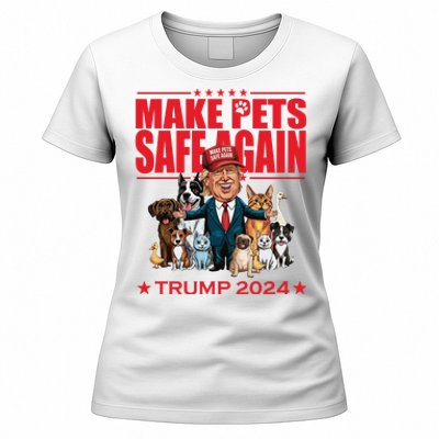 Make Pets Safe Again Trump 2024 Funny Cartoon Women's T-Shirt