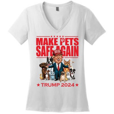 Make Pets Safe Again Trump 2024 Funny Cartoon Women's V-Neck T-Shirt