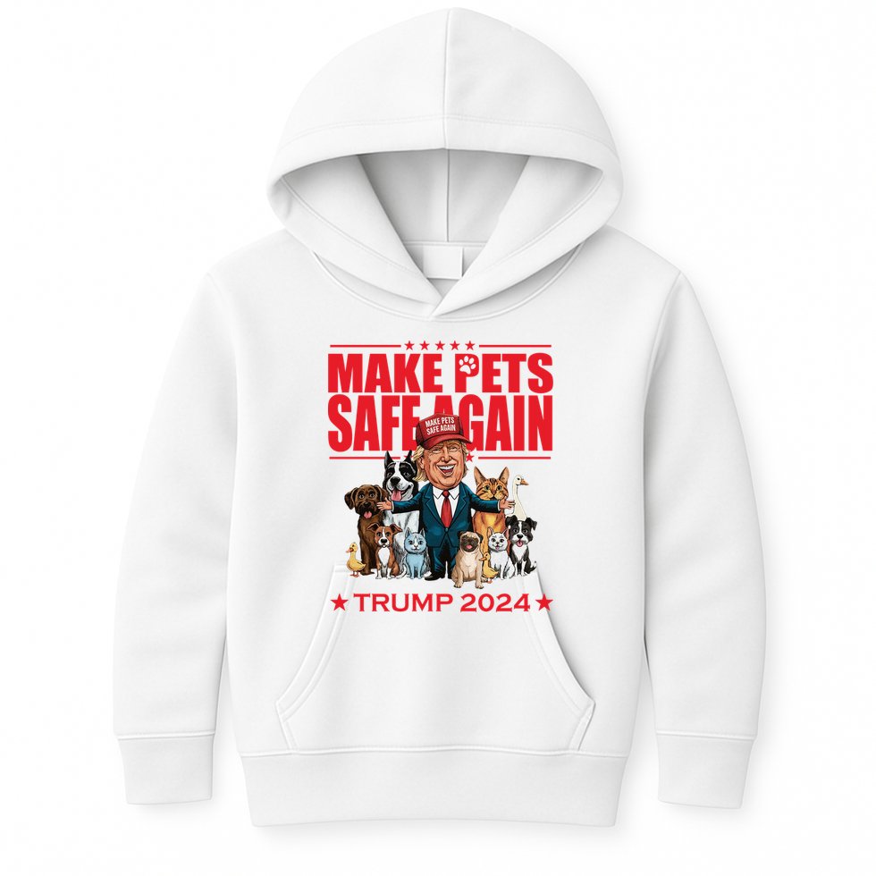 Make Pets Safe Again Trump 2024 Funny Cartoon Kids Hoodie