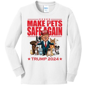 Make Pets Safe Again Trump 2024 Funny Cartoon Kids Long Sleeve Shirt