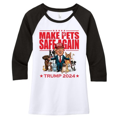 Make Pets Safe Again Trump 2024 Funny Cartoon Women's Tri-Blend 3/4-Sleeve Raglan Shirt