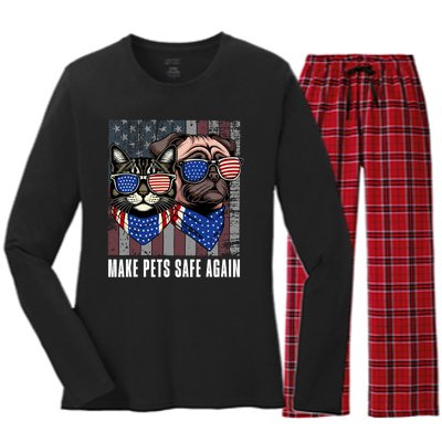 Make Pets Safe Again Trump Harris Debate Eating The Dogs Cat Women's Long Sleeve Flannel Pajama Set 