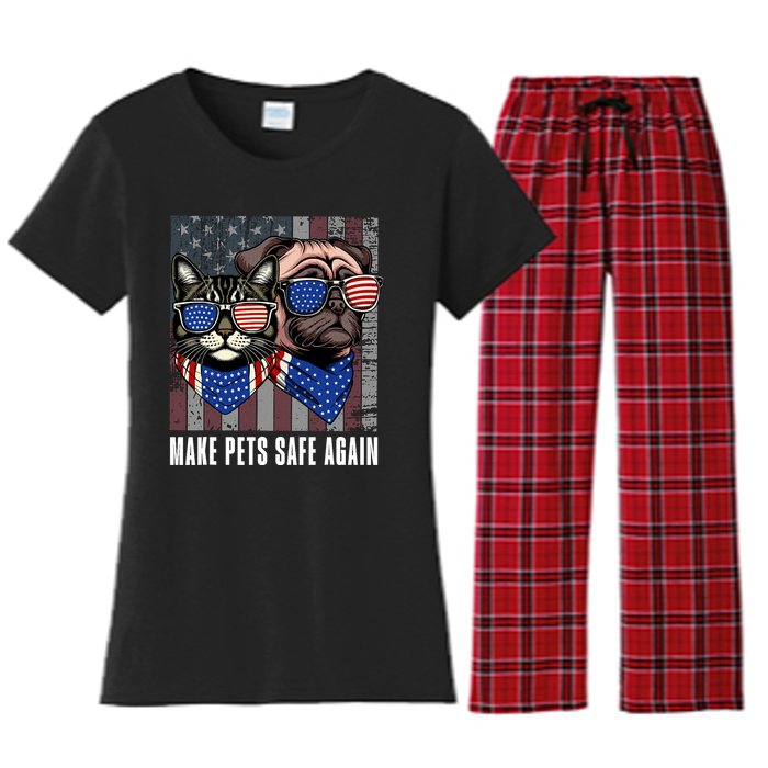 Make Pets Safe Again Trump Harris Debate Eating The Dogs Cat Women's Flannel Pajama Set