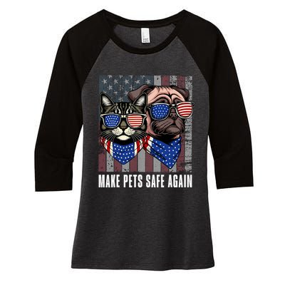 Make Pets Safe Again Trump Harris Debate Eating The Dogs Cat Women's Tri-Blend 3/4-Sleeve Raglan Shirt